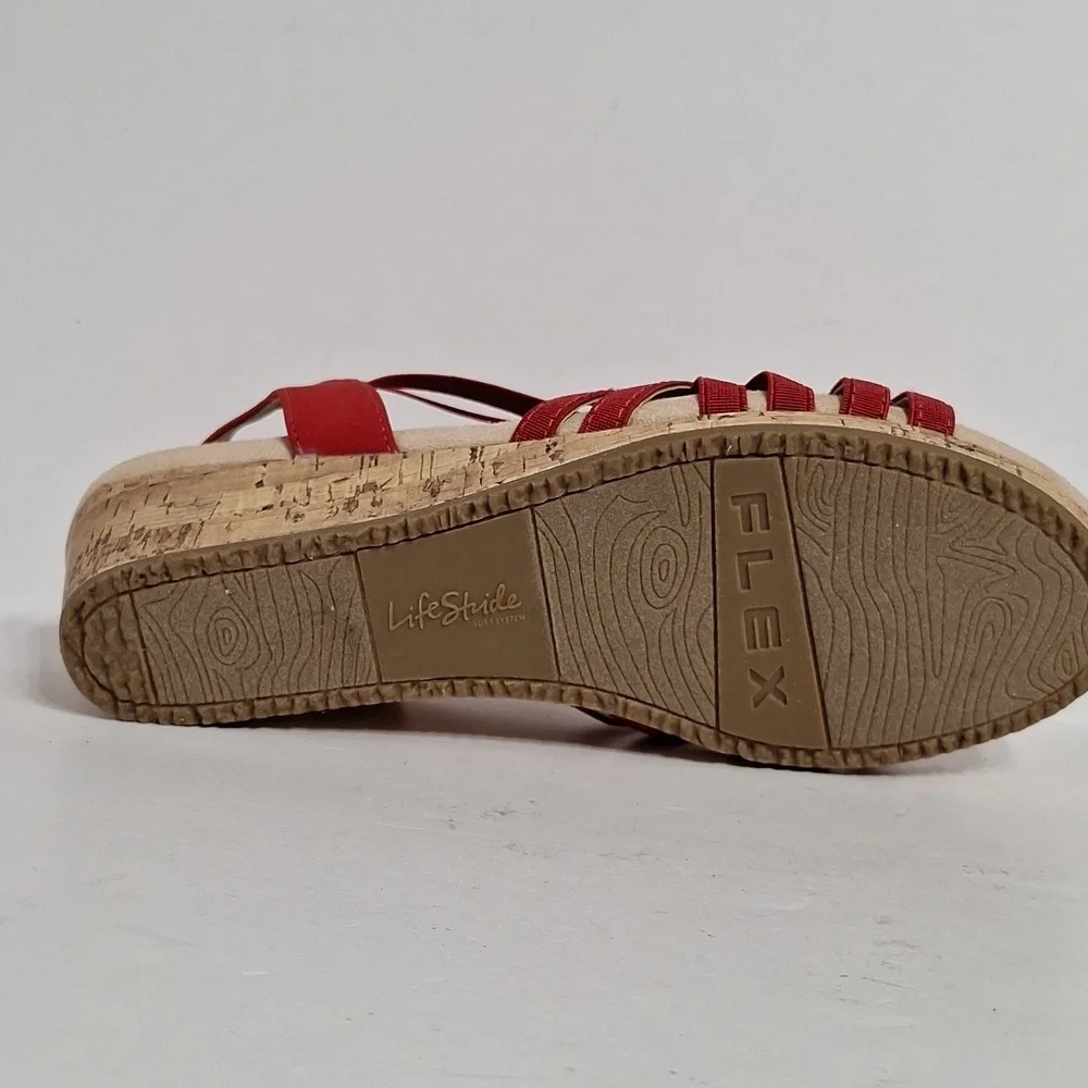 Life Stride (NEW) Red Mallory Stretch Strappy Wedge Comfort Sandals Size 9.5